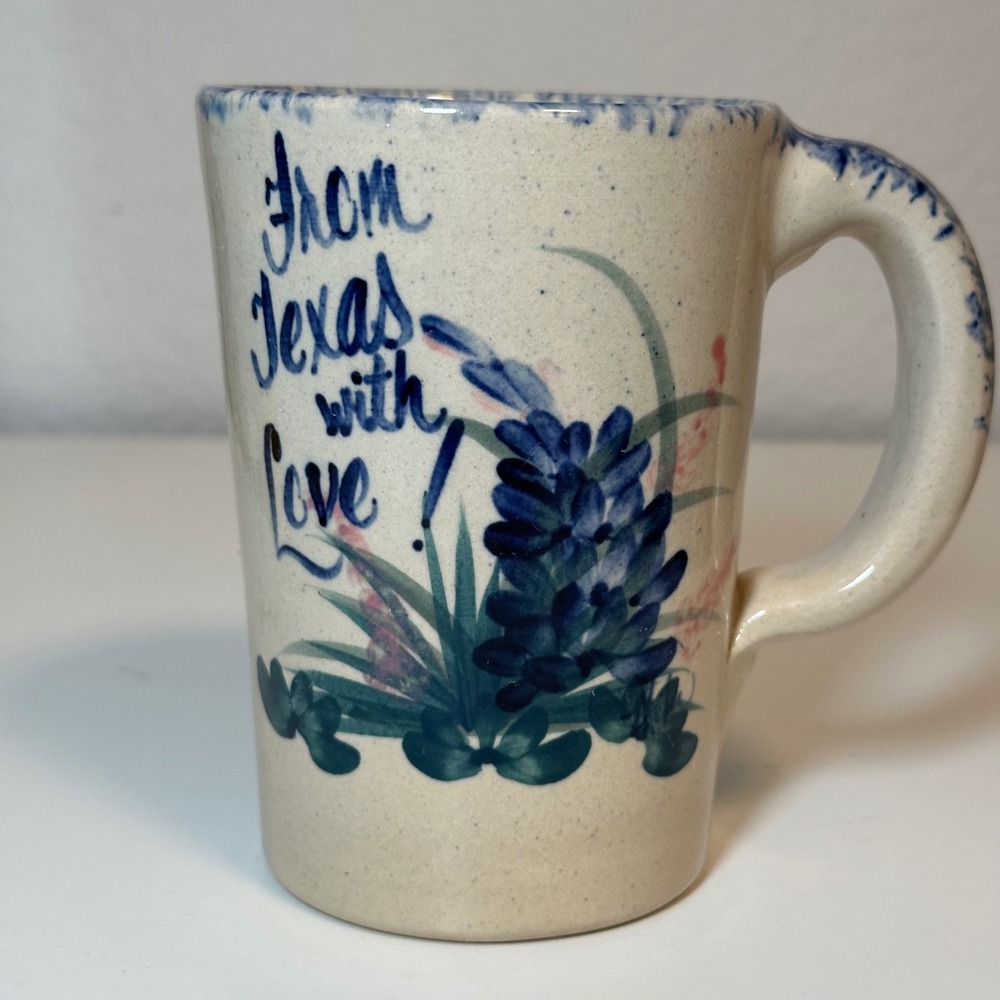 VTG Yesteryears Coffee Mug Cream From Texas With Love Bluebonnet Hand Turned